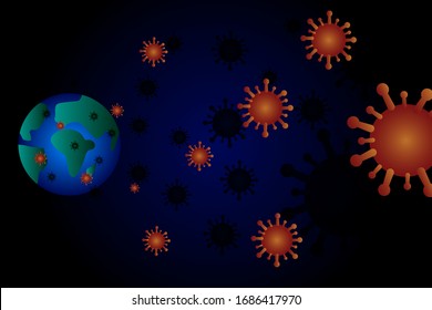 The virus is currently spreading all over the world. Origin of virus from China . world and virus vector background.