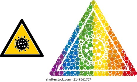 Virus danger mosaic icon of round items in various sizes and rainbow colored color tinges. A dotted LGBT-colored virus danger for lesbians, gays, bisexuals, and transgenders.