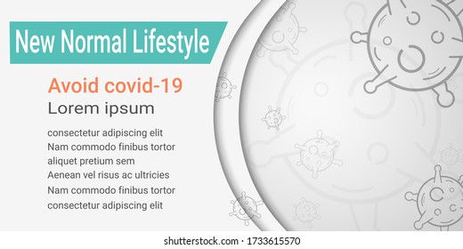 virus design on white or grey 
paper cut background. new normal lifestyle. avoid covid-19 infection. prevent outbreak of the coronavirus. change and adaptation of routine. space for text.