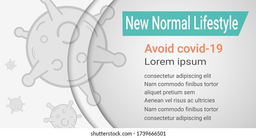 virus design on white or grey paper cut background. new normal lifestyle. avoid covid-19 infection. prevent outbreak of the coronavirus. change and adaptation of routine. space for text.