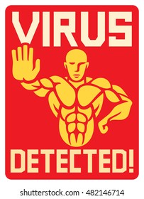 virus detected vector icon (strongman gesturing stop sign)