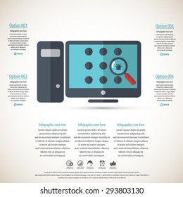 Virus detecting infographics - flat icon with masses of copy space for your text