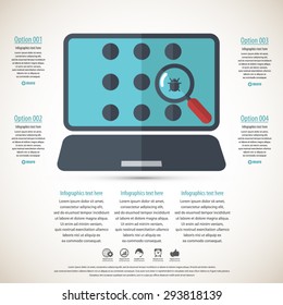 Virus detecting infographics - flat icon with masses of copy space for your text