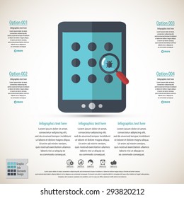 Virus detecting infographics - flat icon with masses of copy space for your text