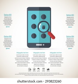 Virus detecting infographics - flat icon with masses of copy space for your text