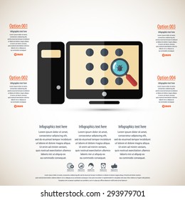 Virus detecting infographics - flat icon with masses of copy space for your text