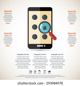 Virus detecting infographics - flat icon with masses of copy space for your text