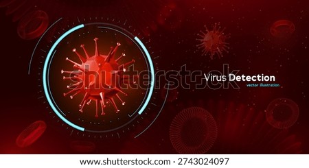Virus Detection Futuristic Medical Background With 3D Red Pathogen And Digital HUD Interface. Viruses Technology Concept For Science And Healthcare Projects. Vector Illustration.