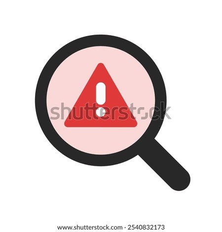 Virus detection icon. Magnifier with warning virus alert. Technology, error, malware, hacking, scam, fraud concepts. Flat vector design isolated illustration.