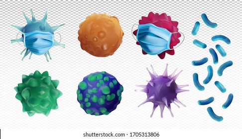 Virus disease. Abstract background virus and Medical mask. World pandemic. Bacteria, microbes fungi. Danger to a living organism. Medical mask virus protection. Vector illustration.