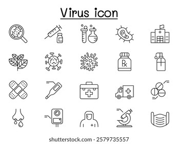 Virus disease icon set in thin line style