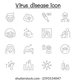 Virus disease icon set in thin line style