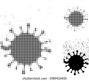 Icono de punto medio de disipación de virus. El patrón de semitono contiene puntos de círculo. Ilustración vectorial del icono de disipación de virus en un fondo blanco.
