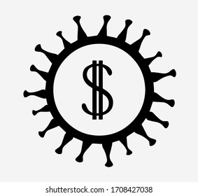 Virus and dollar symbol. conspiracy theory, Corruption during pandemic concept illustration. Economy impact of pandemic.