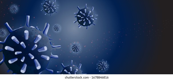 Viruszeichnung. Abstrakte Vektorillustration auf dunkelblauem Hintergrund. Allergie, Bakterien, medizinische Versorgung, Mikrobiologie, Krankheitskonzept. Design für Hintergrund, Banner.