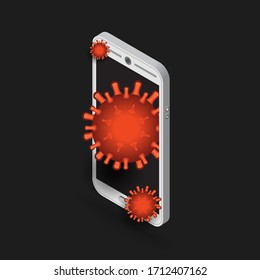 Virus drops from the smartphone. Pandemic concept