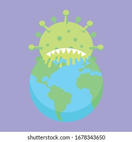 Virus Eating Planet Earth. Coronavirus COVID-19 Vector Illustration. EPS 10