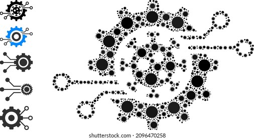 Virus electronics gear mosaic icon. Vector collage formed from random coronavirus icons. Coronavirus mosaic virus electronics gear icon and other icons.