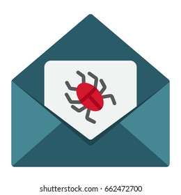 Virus in email flat icon, spam and security, vector graphics, a colorful solid pattern on a white background, eps 10.