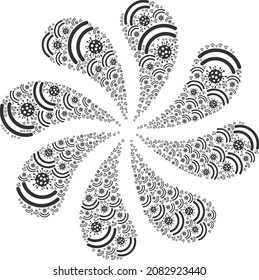Virus emanation icon rotation abstract petals salute shape. Rotation centrifugal explosion done from scattered virus emanation icons.