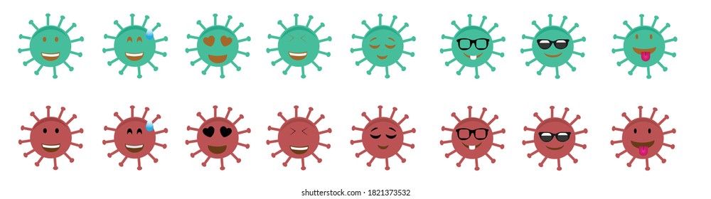 Virus Emoji Kawaii Face. Vector Design Art Trendy Communication. Chat Elements.