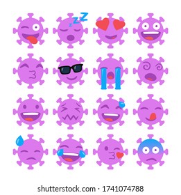 Virus emojis. Isolated Vector Illustration of Covid. Pink color Flat style. 