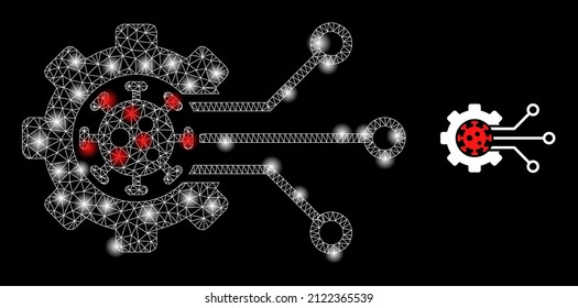 Virus engineering icon and constellation mesh virus engineering structure with illuminated light spots. Illuminated model generated using virus engineering vector icon and polygonal mesh.