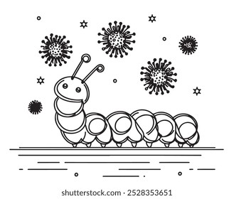 Epidemia de vírus na forma de lagarta. Esboço, logotipo de linha