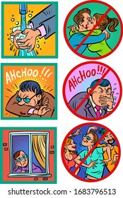 virus epidemic hygiene and health instruction. Comics caricature pop art retro illustration drawing