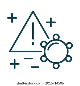 Virus And Exclamation Point Line Icon Isolated. Editable Stroke Symbol. Vaccines Against Virus, Vaccination Sheldule, Anti Vaccine, Shield Virus. Flu, Hepatitis, Measles Covid Prevention