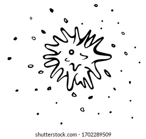 virus, explosion, planet (black and white logo, vector)