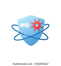 Virus fight flat icon. Antiviral treatment. Immunity strengthening concept. Immunology. Body defence system. Health care, disease prevention. 3d vector illustration