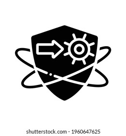 Virus fight glyph icon. Antiviral treatment. Immunity strengthening concept. Immunology. Body defence system. Health care, disease prevention.Filled flat sign. Isolated silhouette vector illustration