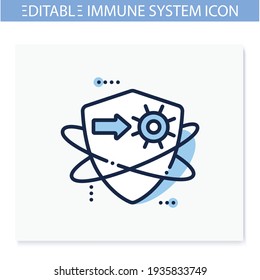 Virus fight line icon. Antiviral treatment. Immunity strengthening concept. Immunology. Body defence system. Health care, disease prevention. Isolated vector illustration. Editable stroke