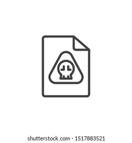 Virus file document line icon. linear style sign for mobile concept and web design. Infected file outline vector icon. Symbol, logo illustration. Vector graphics