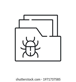 Virus file linear icon. Phishing and spam. Hacking. Thin line customizable illustration. Contour symbol. Vector isolated outline drawing. Editable stroke