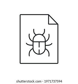 Virus file linear icon. Phishing and spam. Hacking. Thin line customizable illustration. Contour symbol. Vector isolated outline drawing. Editable stroke