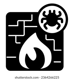 Virus and firewall solid icon, pcrepair concept, protection wall and fire vector sign on white background, wall and fire glyph style for mobile concept and web design. Vector graphics