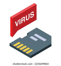 Icono de tarjeta flash de virus vector isométrico. Ciberseguridad. Correo no deseado seguro