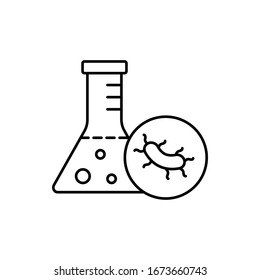 Virus, icono del matraz. Línea simple, contorno de elementos vectoriales epidémicos para ui y ux, sitio web o aplicación móvil