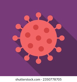 Virus flat icon with long shadow. Simple Biology icon pictogram vector illustration. Virus, Bacterium, germ, Covid 19, medical, biology concept. Logo design