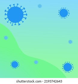 Virus flat icon on the blue green background. Epidemic concept with copy space. Respiratory diseases, spread of viruses like pneumonia, influenza, coronavirus. Vector illustration. 