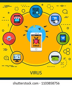 Virus flat icons concept. Vector illustration. Element template for design.
