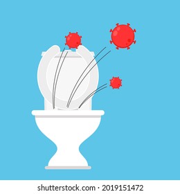 Virus en el baño Flush. Vector bacteriano. Vector de virus. espacio libre para texto. El inodoro.
