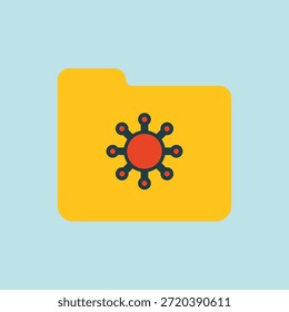 Icono de carpeta de virus, directorio de archivos infectados con advertencia de malware y amenaza de seguridad cibernética