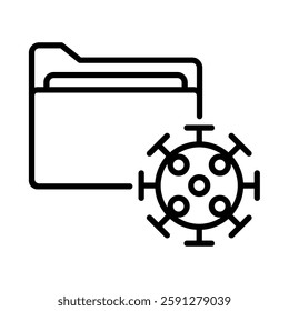 Virus in folder icon. Simple outline style. Vector. Isolate on white background.