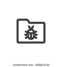 Virus folder line icon. linear style sign for mobile concept and web design. Document folder with virus bug outline vector icon. Symbol, logo illustration. Vector graphics