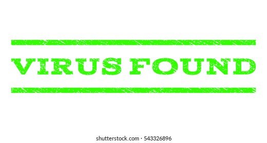 Virus Found watermark stamp. Text caption between horizontal parallel lines with grunge design style. Rubber seal stamp with scratched texture.