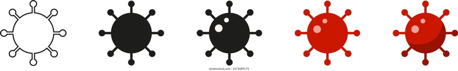 Virus or germ icon set in different styles. Isolated vector illustration.