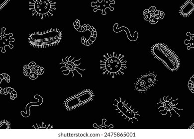 Virus germs and bacteria outline doodle seamless pattern